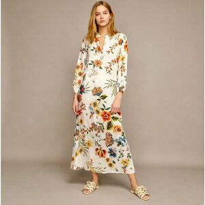NWOT Johnny Was Ardella Silk Blend Maxi Dress/Cover up Floral Puff Sleeve Size S